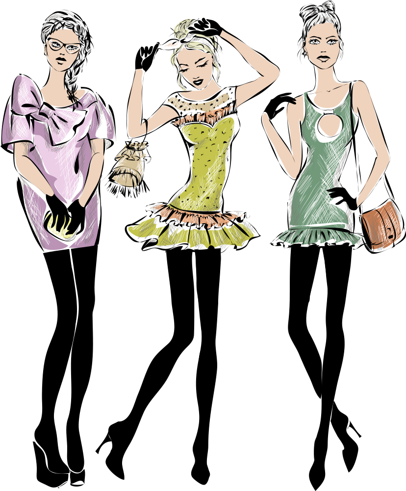 Fashion Sketch_ Trio Of Models PNG image