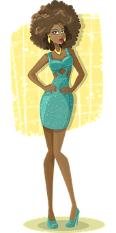 Fashionable_ Animated_ Woman_ Sparkling_ Dress PNG image