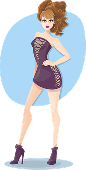 Fashionable Cartoon Girl Posing PNG image
