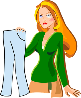 Fashionable Cartoon Woman Holding Pants PNG image