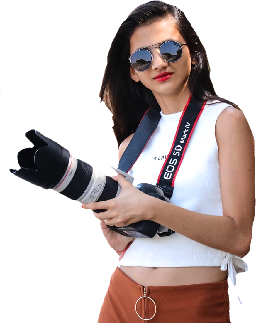 Fashionable Female Photographerwith Camera PNG image