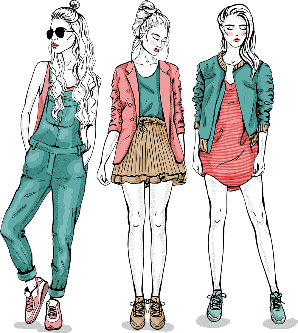 Fashionable_ Illustrated_ Women_ Posers PNG image