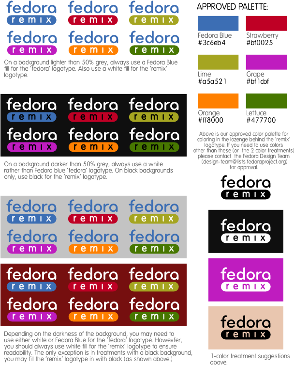 Fedora Remix Logo Variationsand Color Palette PNG image