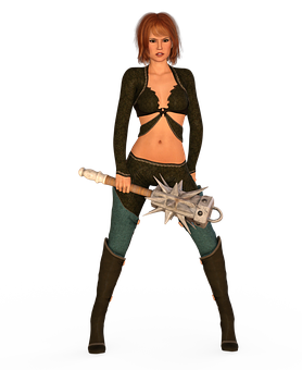 Female Character With Mace3 D Render PNG image