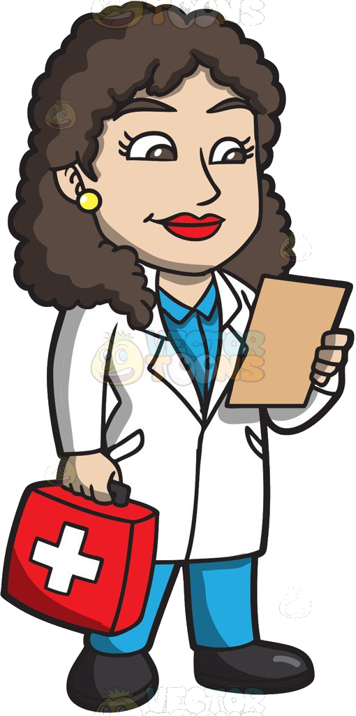 Female Doctor Cartoonwith Clipboardand Medical Kit PNG image