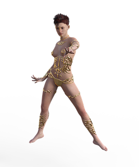 Female Fighterin Golden Attire PNG image