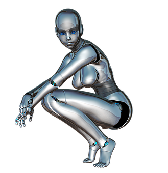 Female Robot Crouching Pose PNG image