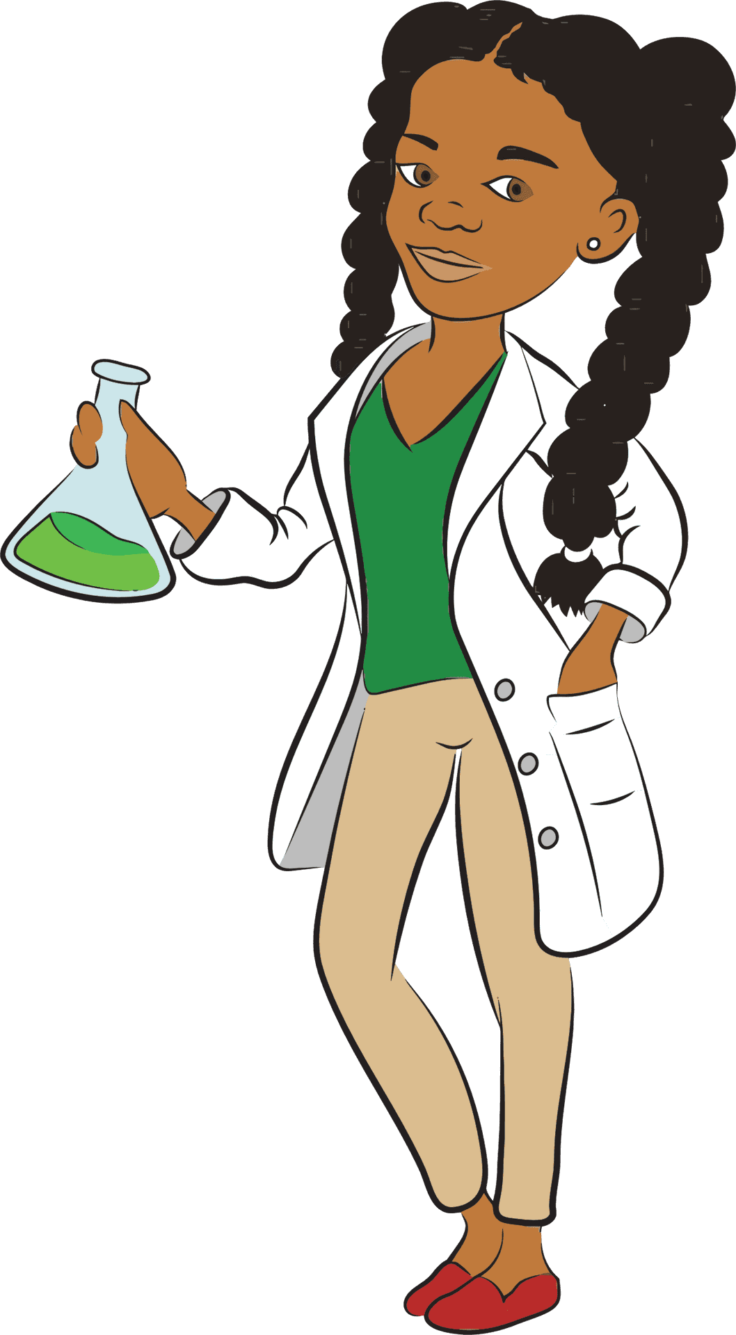 Female Scientist Cartoon Holding Flask PNG image