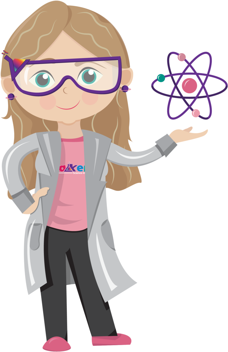 Female Scientist Cartoonwith Atom PNG image