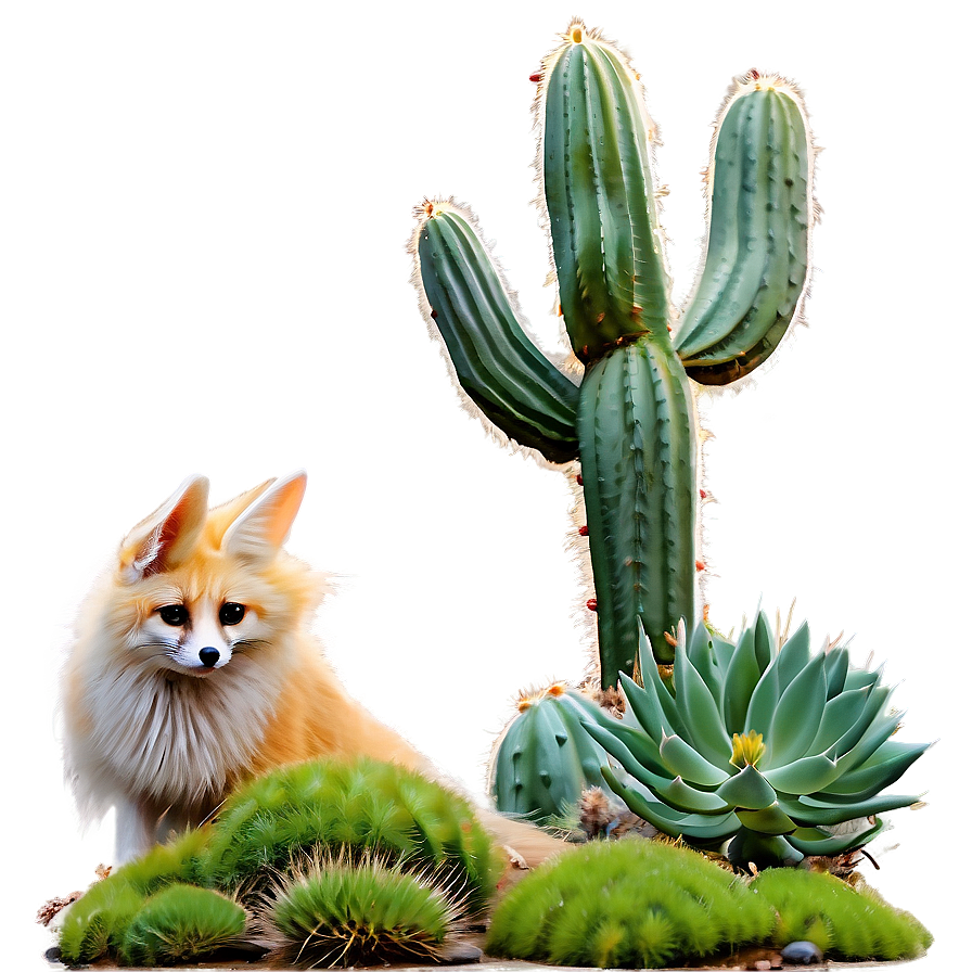 Fennec Fox With Cactus Plants Png 84 PNG image