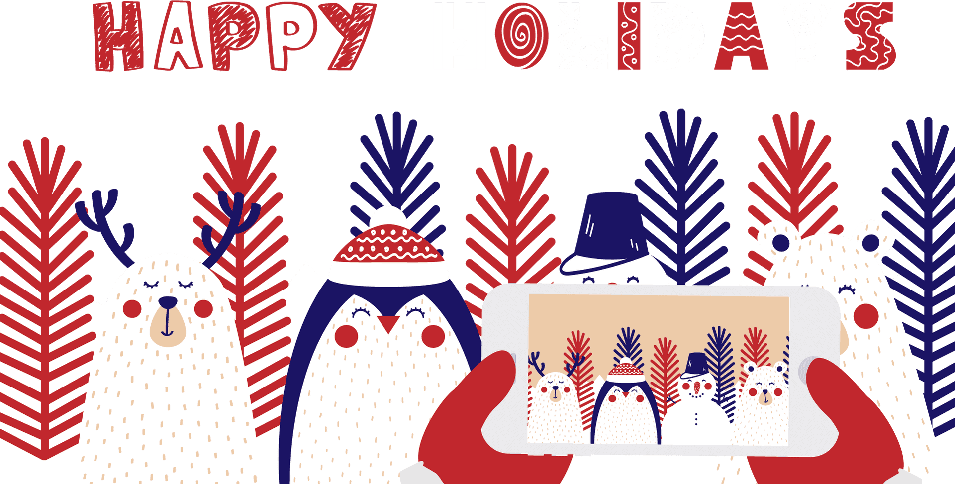 Festive Animals Selfie Holiday Greeting PNG image