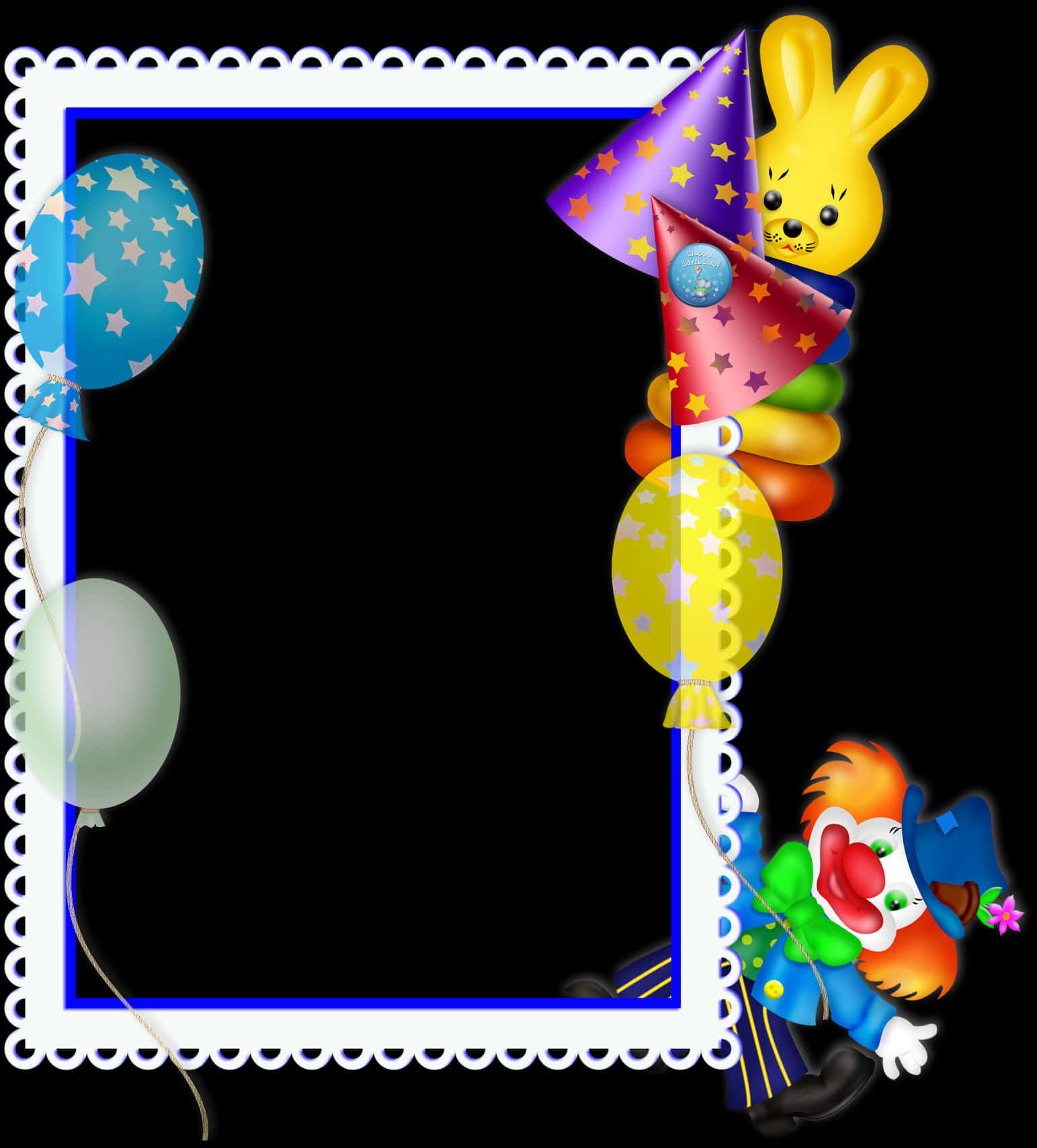 Festive Birthday Framewith Balloonand Clown PNG image