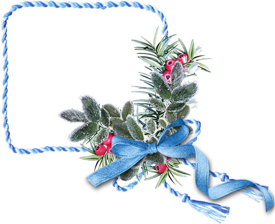 Festive Christmas Framewith Blue Ribbon PNG image