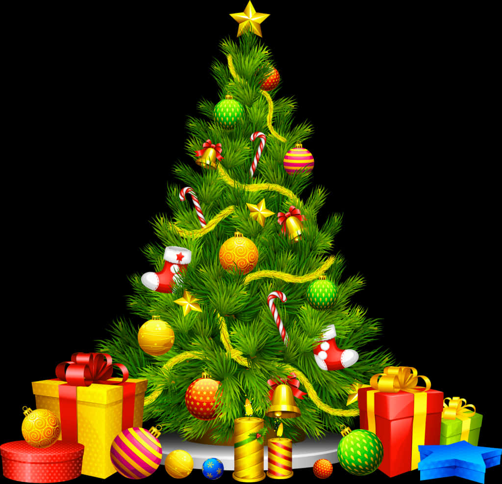 Festive Christmas Tree With Gifts PNG image