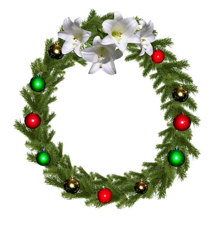 Festive Christmas Wreathwith White Lilies PNG image