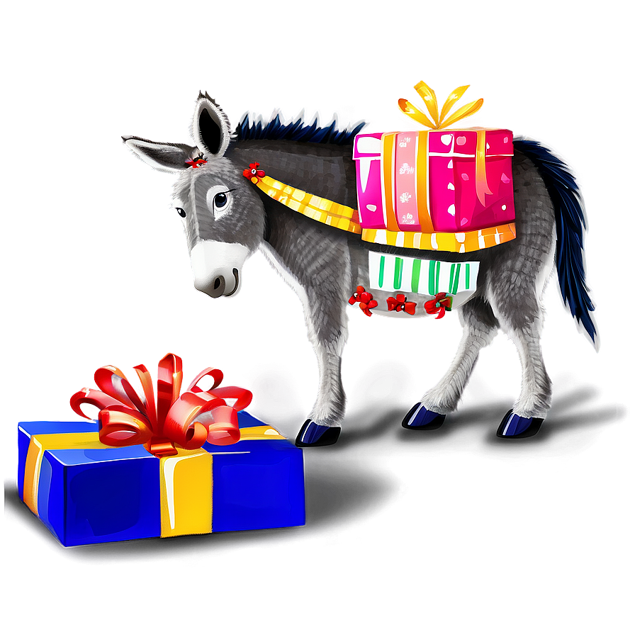 Festive Donkey With Presents Png Teu PNG image