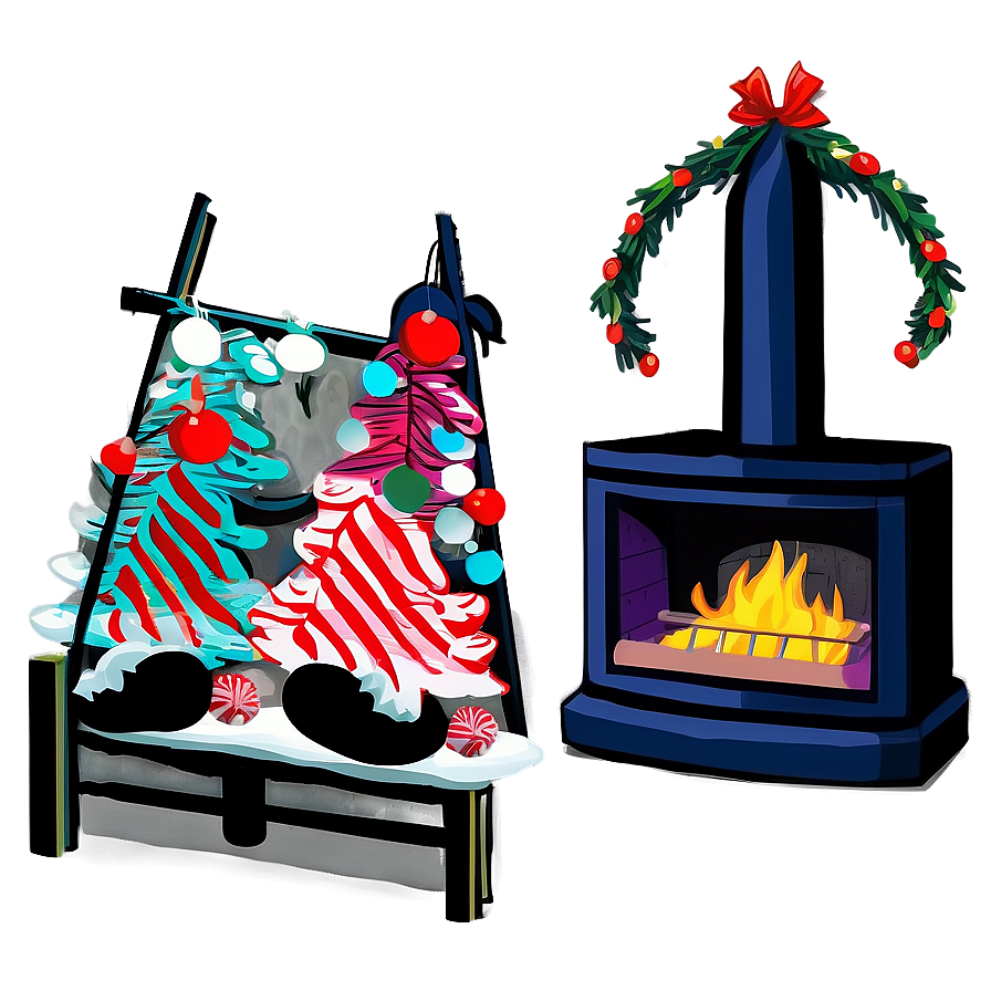 Festive Family Christmas Fireplace Png Hke PNG image