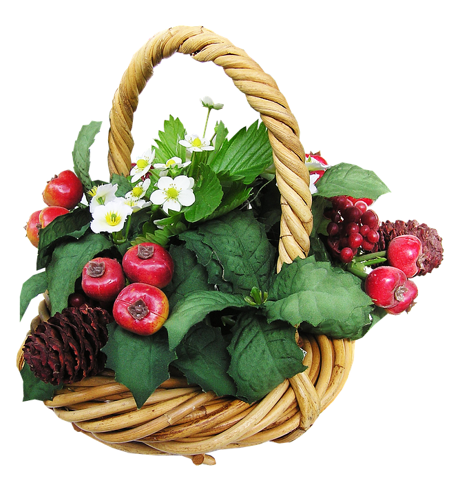 Festive Fruitand Flower Basket PNG image