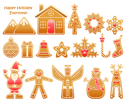 Festive Gingerbread Collection Happy Holidays PNG image