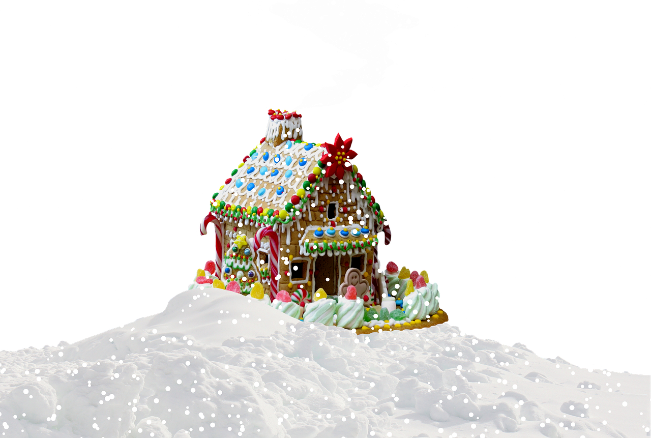 Festive Gingerbread Housein Snowfall PNG image