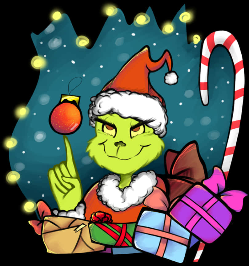 Festive Grinch Cartoon Illustration PNG image