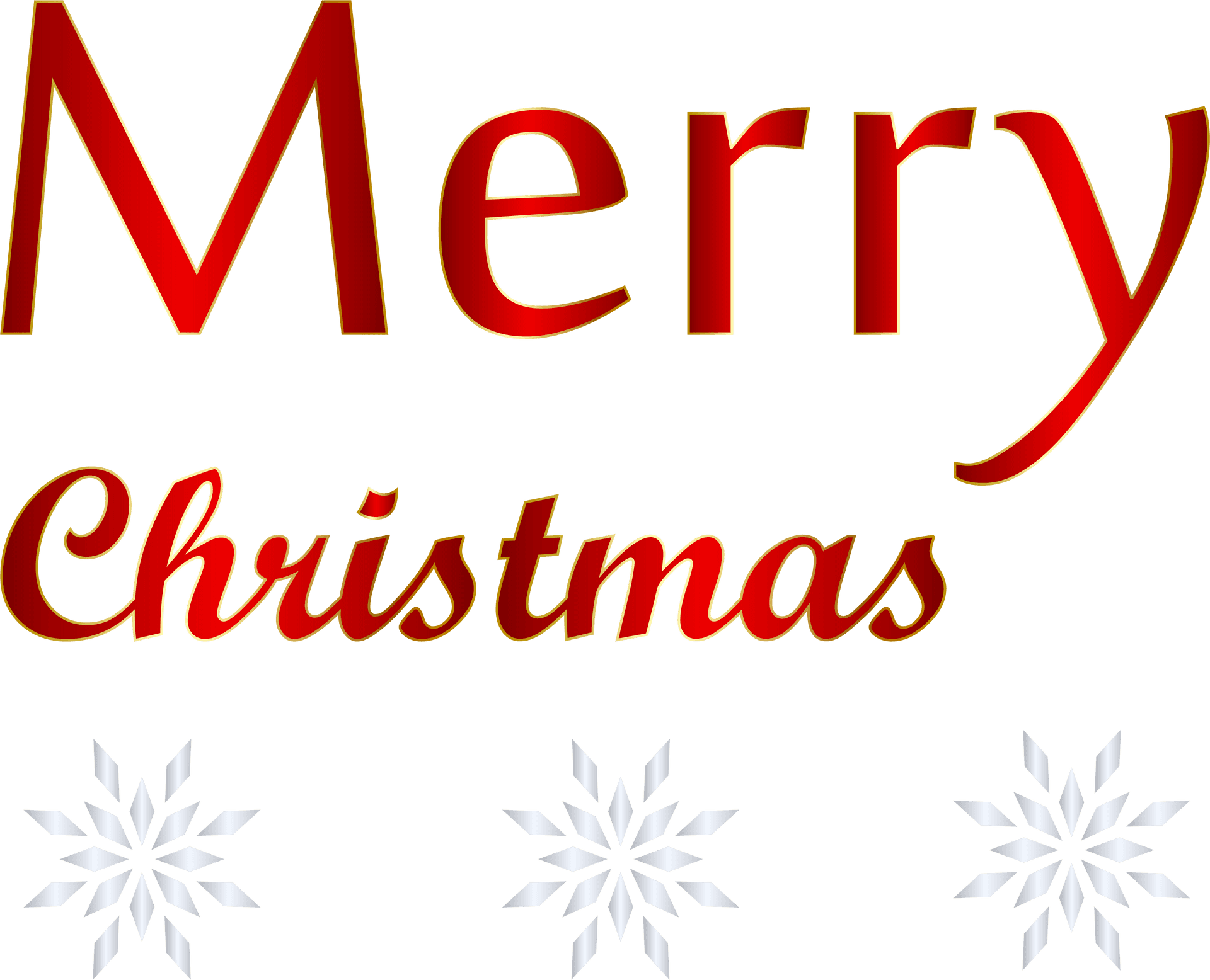 Festive Merry Christmas Text Snowflakes PNG image