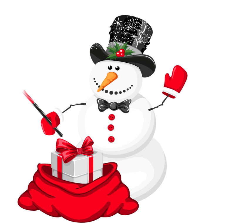 Festive Snowmanwith Gift Clipart PNG image