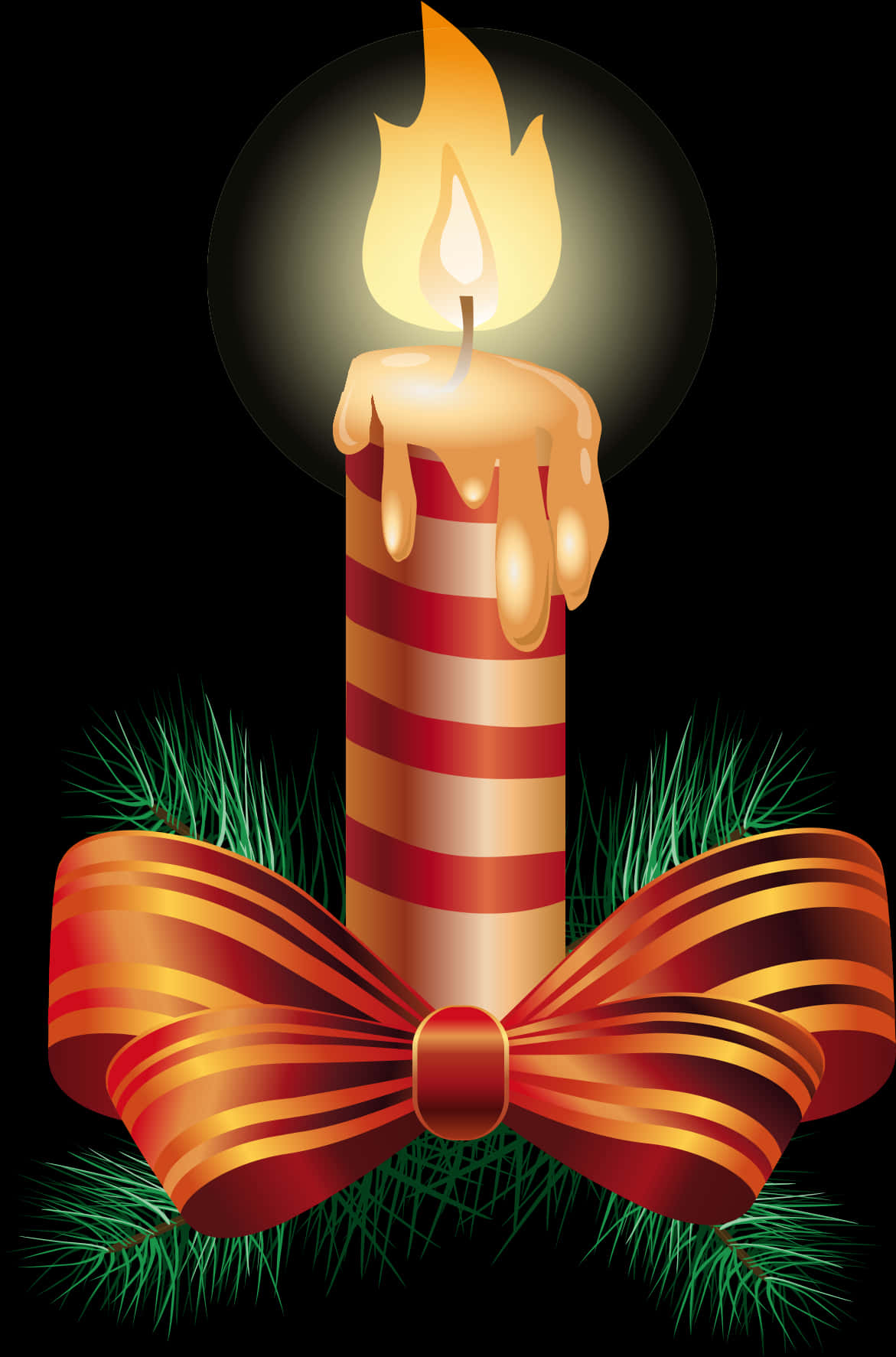 Festive Striped Candlewith Bow PNG image