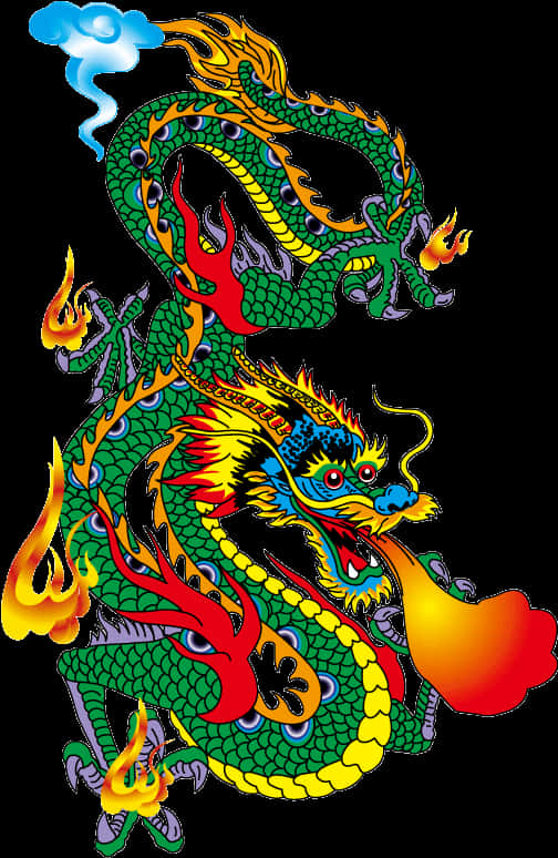 Fiery Asian Dragon Illustration PNG image