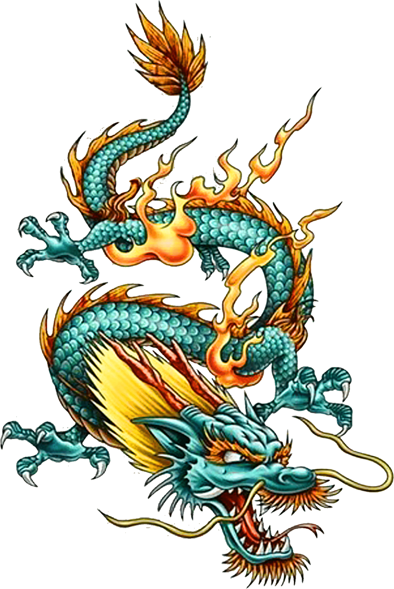 Fiery Asian Dragon Tattoo Design PNG image