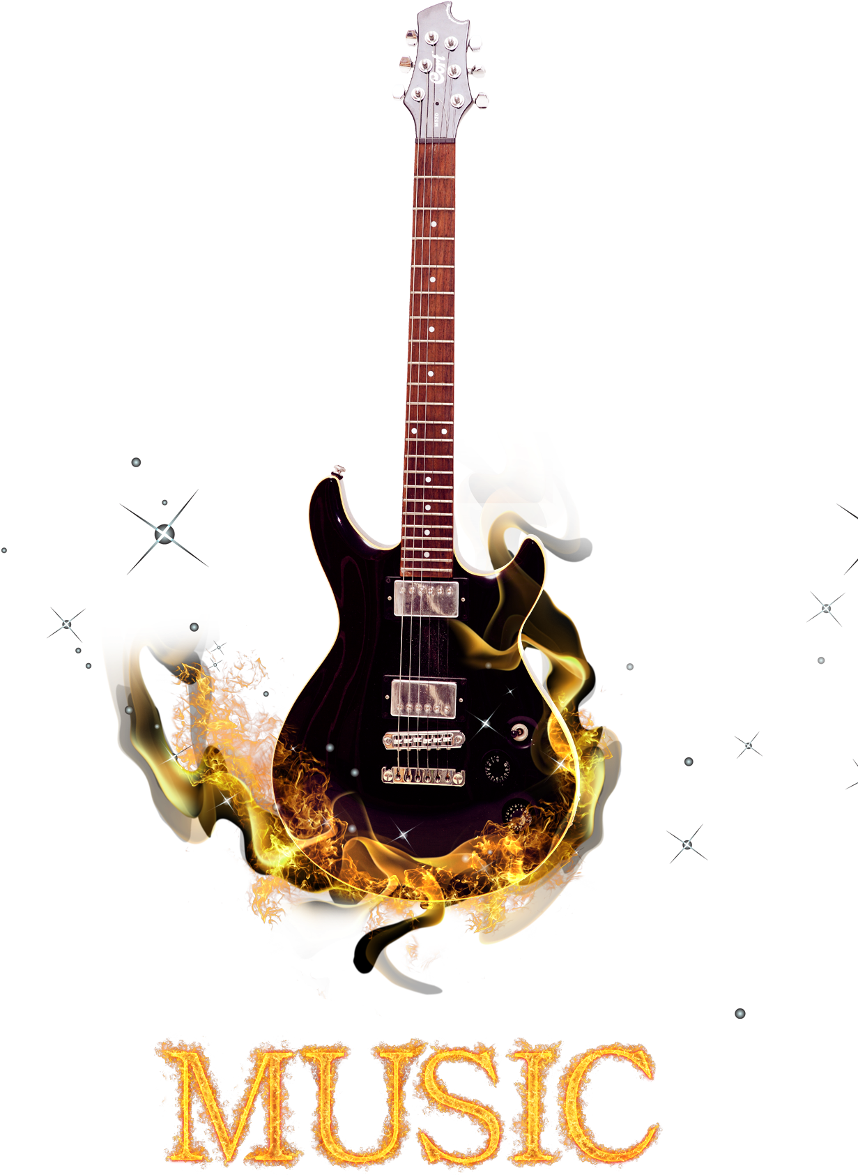Fiery Guitar Music Artwork PNG image