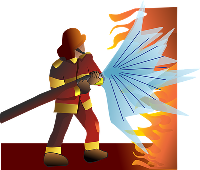 Firefighter Battling Flames Illustration PNG image