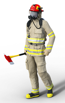 Firefighterin Full Gearwith Axe PNG image