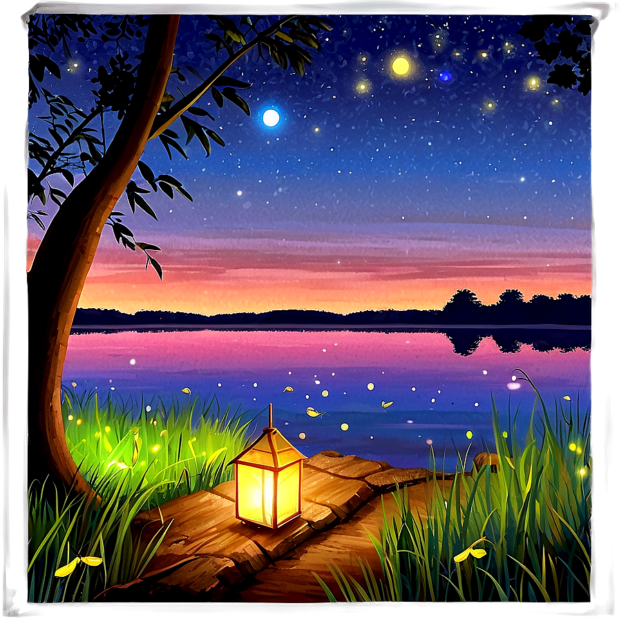 Fireflies By The Lake Png Tmk PNG image