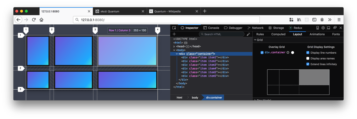 Firefox Developer Tools Grid Layout Inspector PNG image