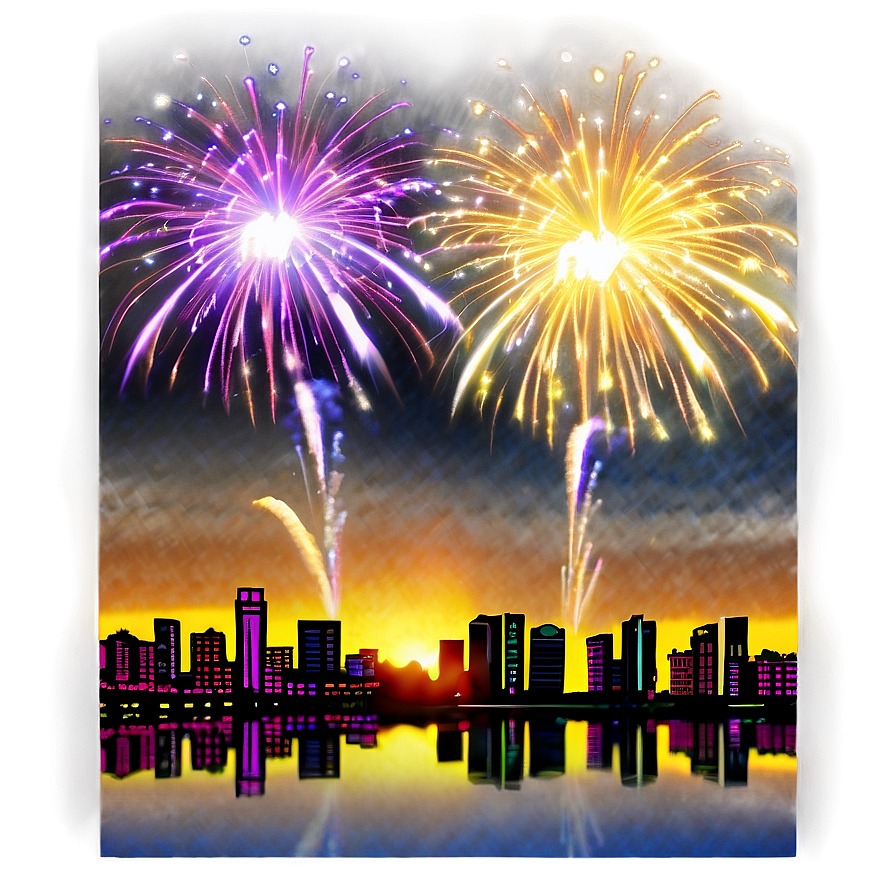 Fireworks Over City Png Oxf36 PNG image