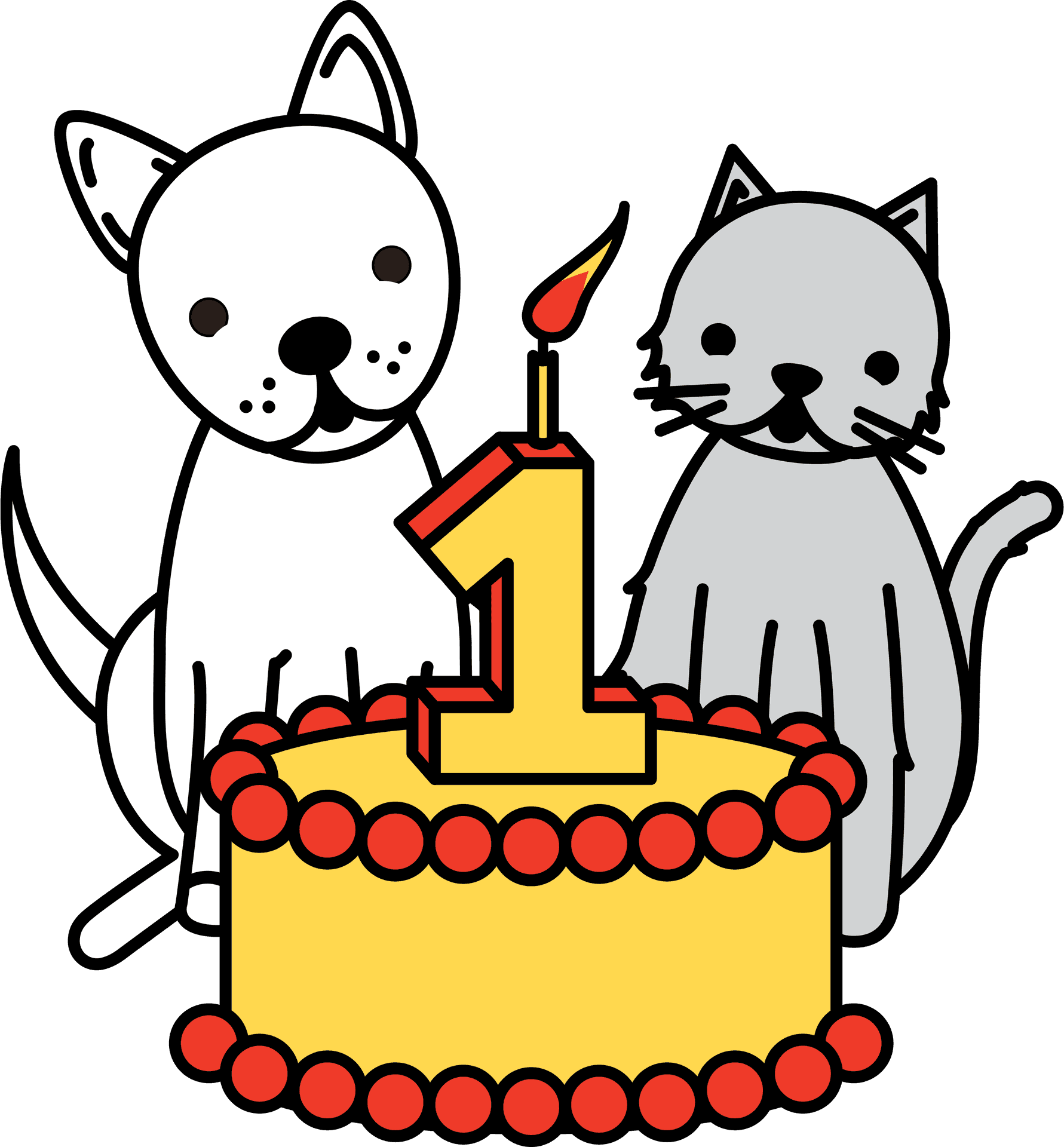 First Birthday Celebration Cartoon Pets PNG image