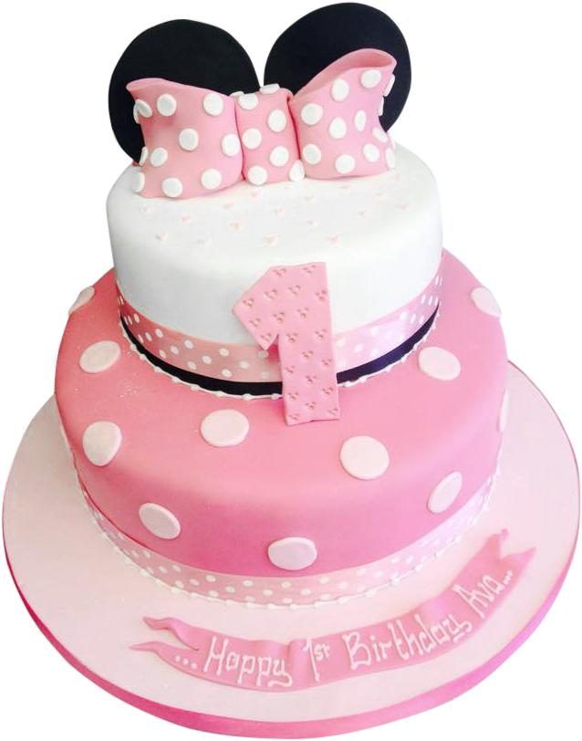 First Birthday Pink Cakewith Polka Dotsand Bow PNG image