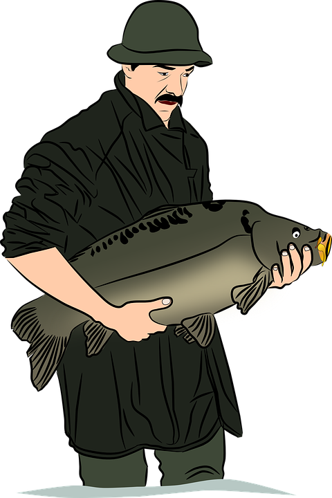 Fisherman Holding Large Carp Illustration PNG image