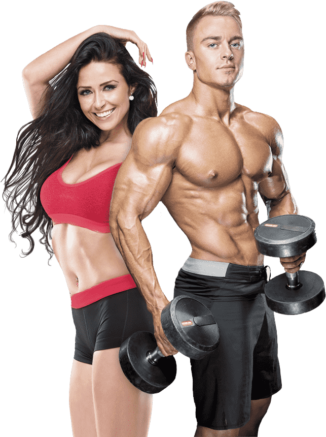 Fitness Duo Posing With Weights PNG image