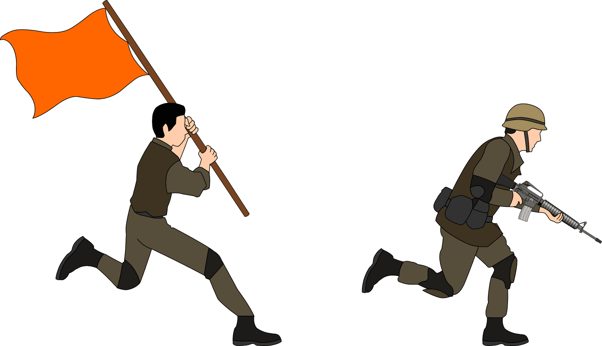 Flag Bearerand Soldierin Action PNG image