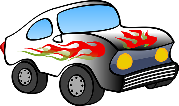 Flame Decorated Cartoon Car PNG image