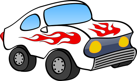 Flame Decorated Cartoon Car PNG image