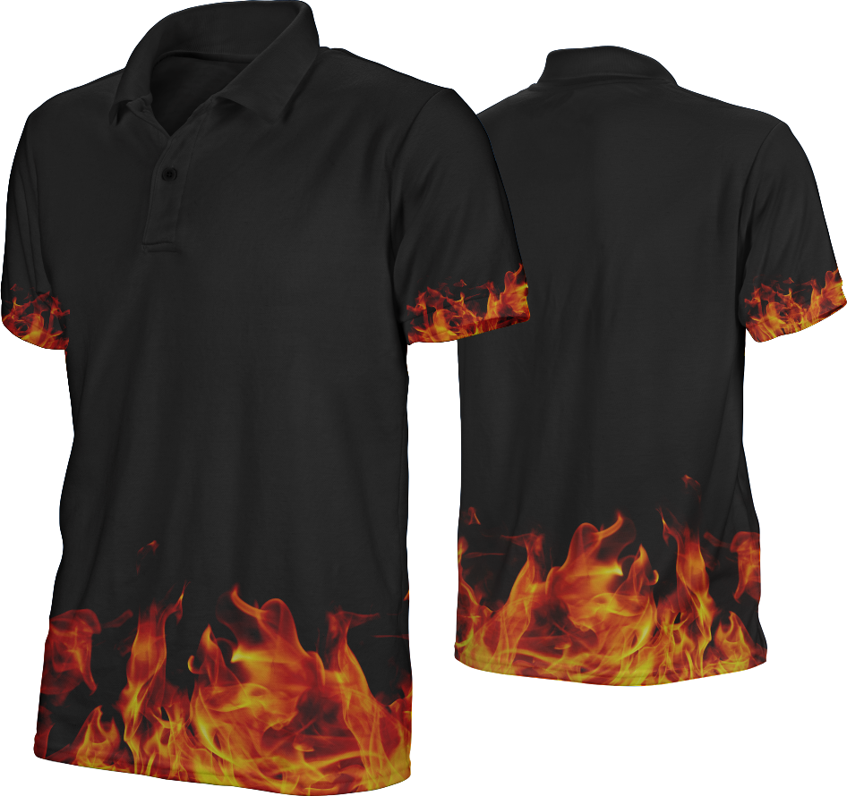 Flame Design Black Polo Shirt PNG image