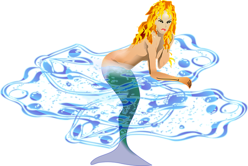 Flame Haired Mermaidon Rock PNG image