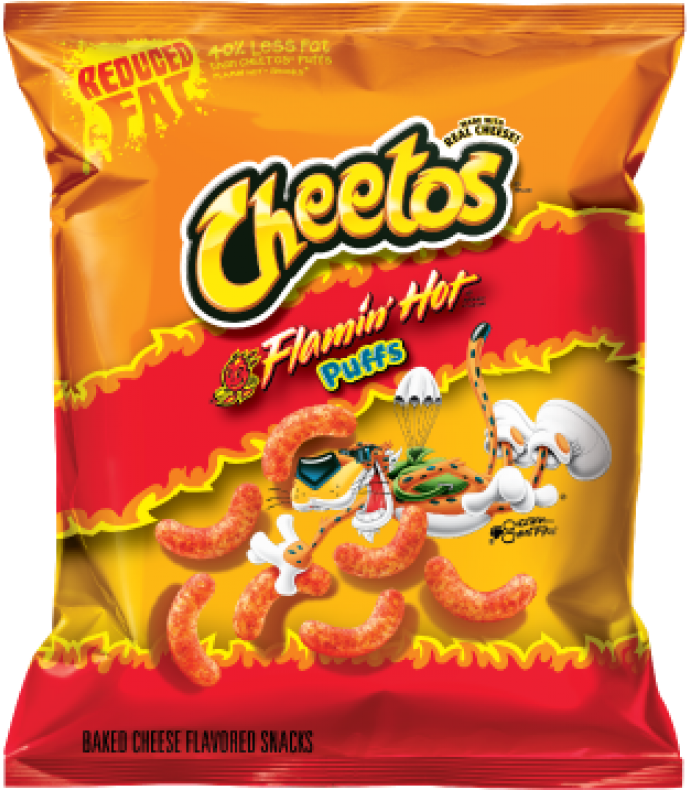 Flamin Hot Cheetos Puffs Reduced Fat Package PNG image