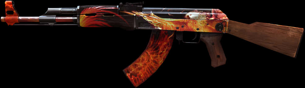 Flaming A K47 Firestorm Design PNG image