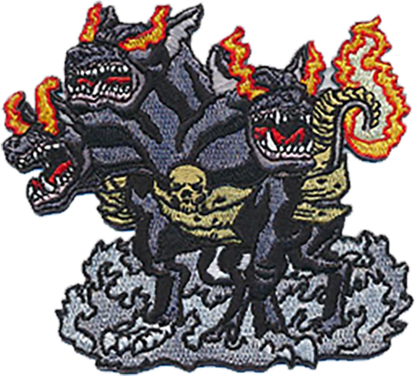 Flaming Cerberus Embroidery Patch PNG image