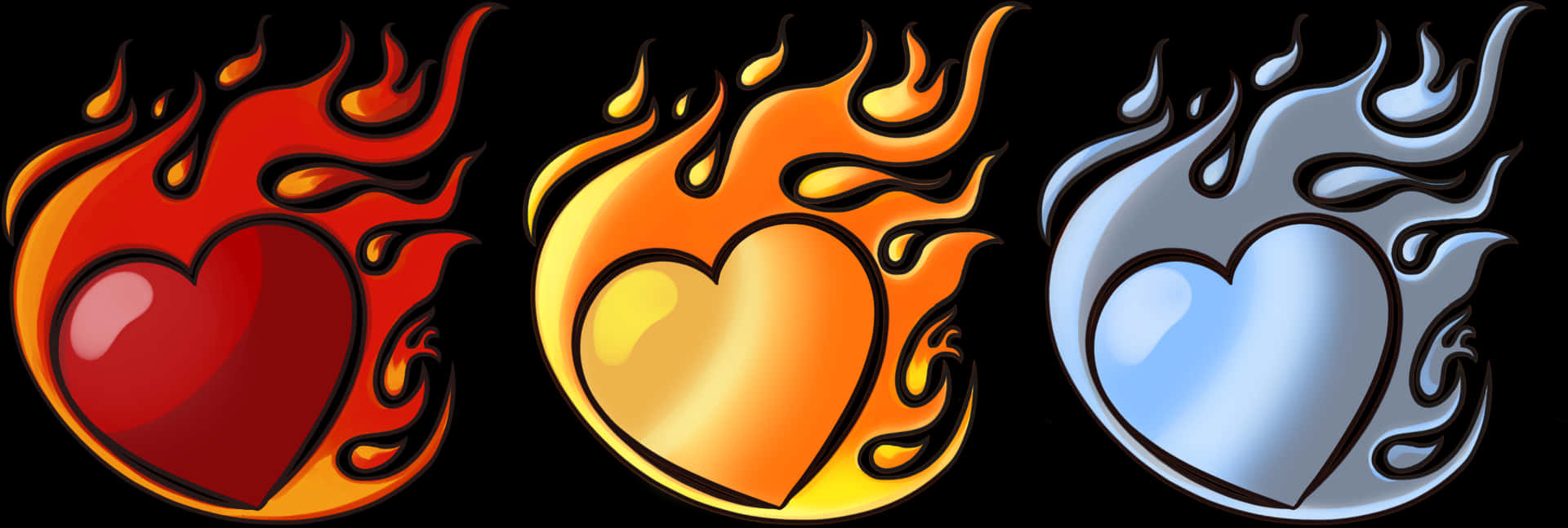 Flaming_ Hearts_ Triptych PNG image