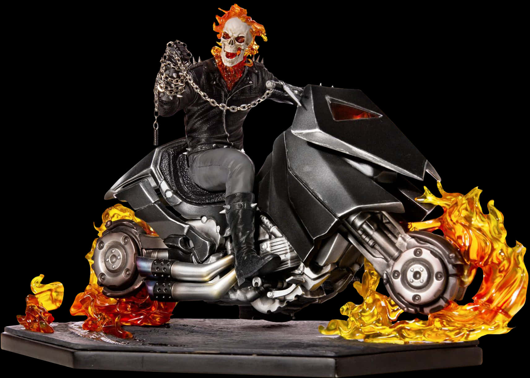 Flaming Motorcycle Ghost Rider Figurine PNG image